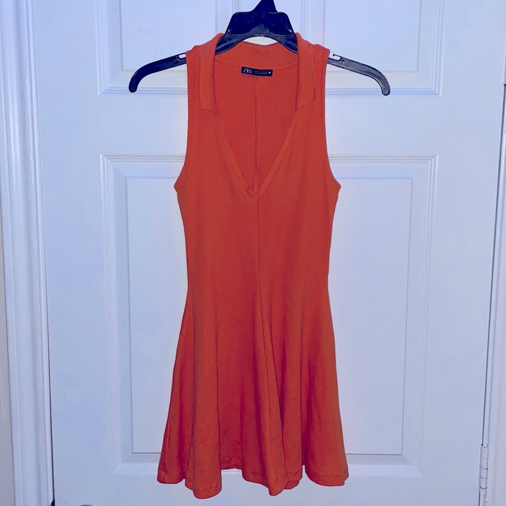 Zara Neón orange skater dress